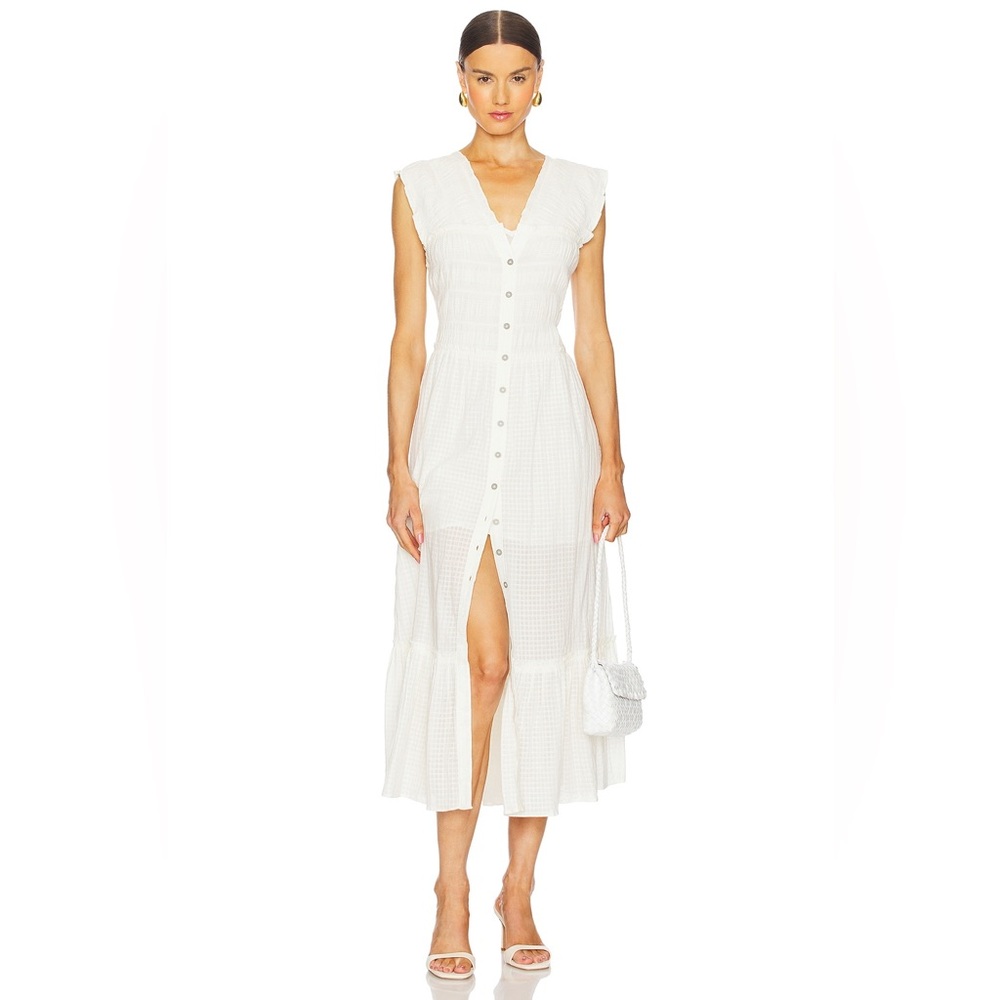 Free People Ivory Midi Dress with Button Front